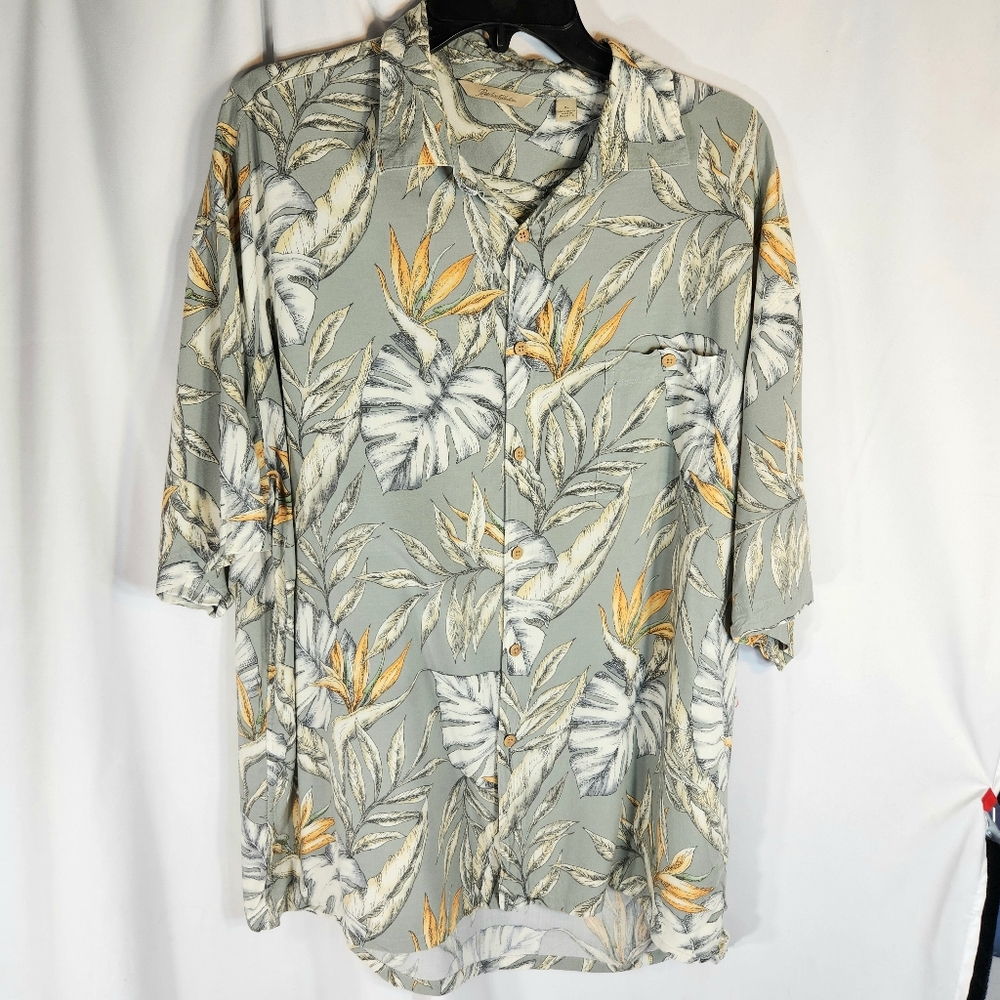 Paradise Collection Green w/ Palm leaf Pattern Short Sleeve Shirt Size XLarge